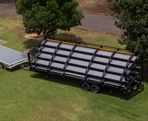 Aerial view of the folded grandstand ready to tow